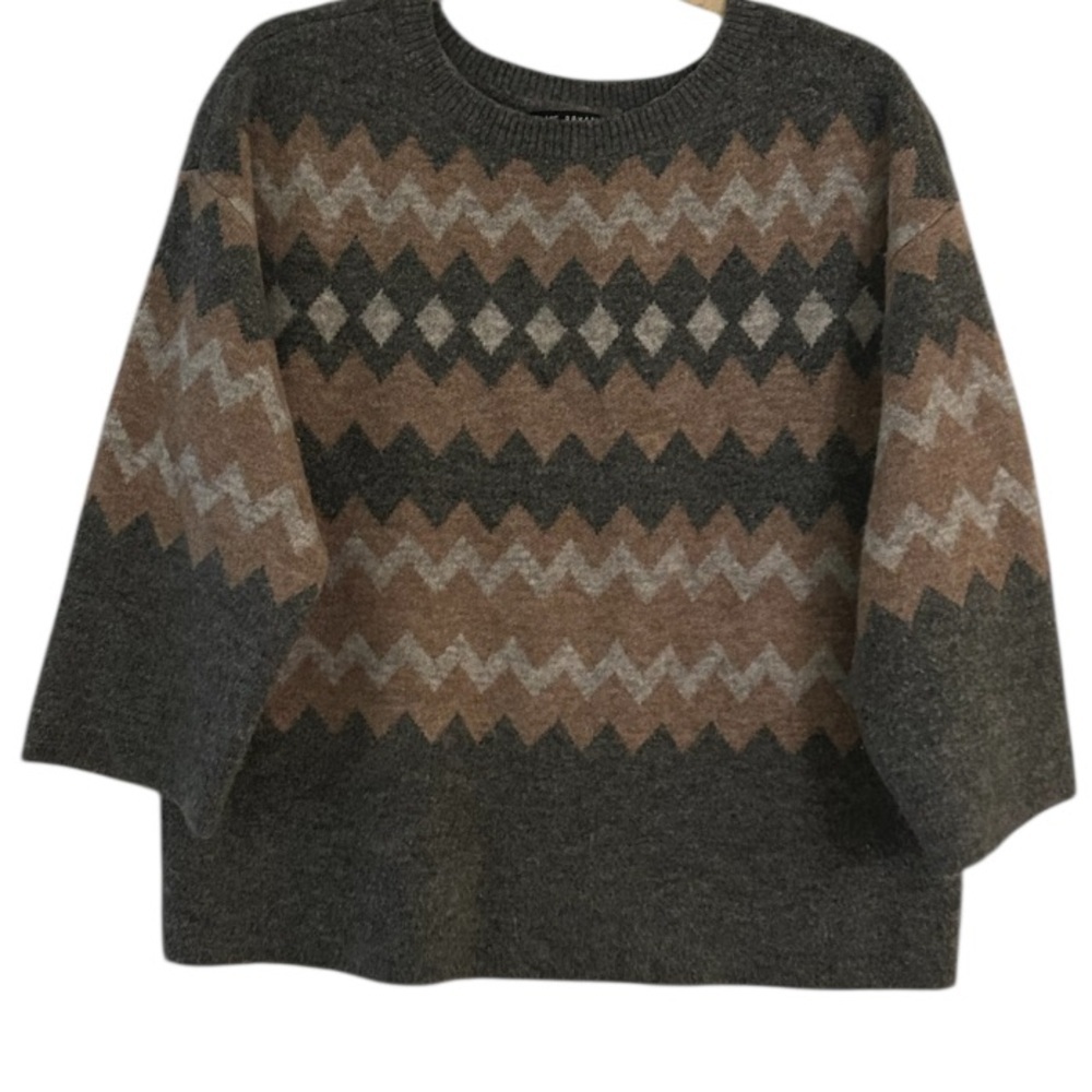 Lane Bryant Gray Bracelet-Sleeve Fair Isle Boatneck Sweater Size 18/20 - Picture 3 of 11